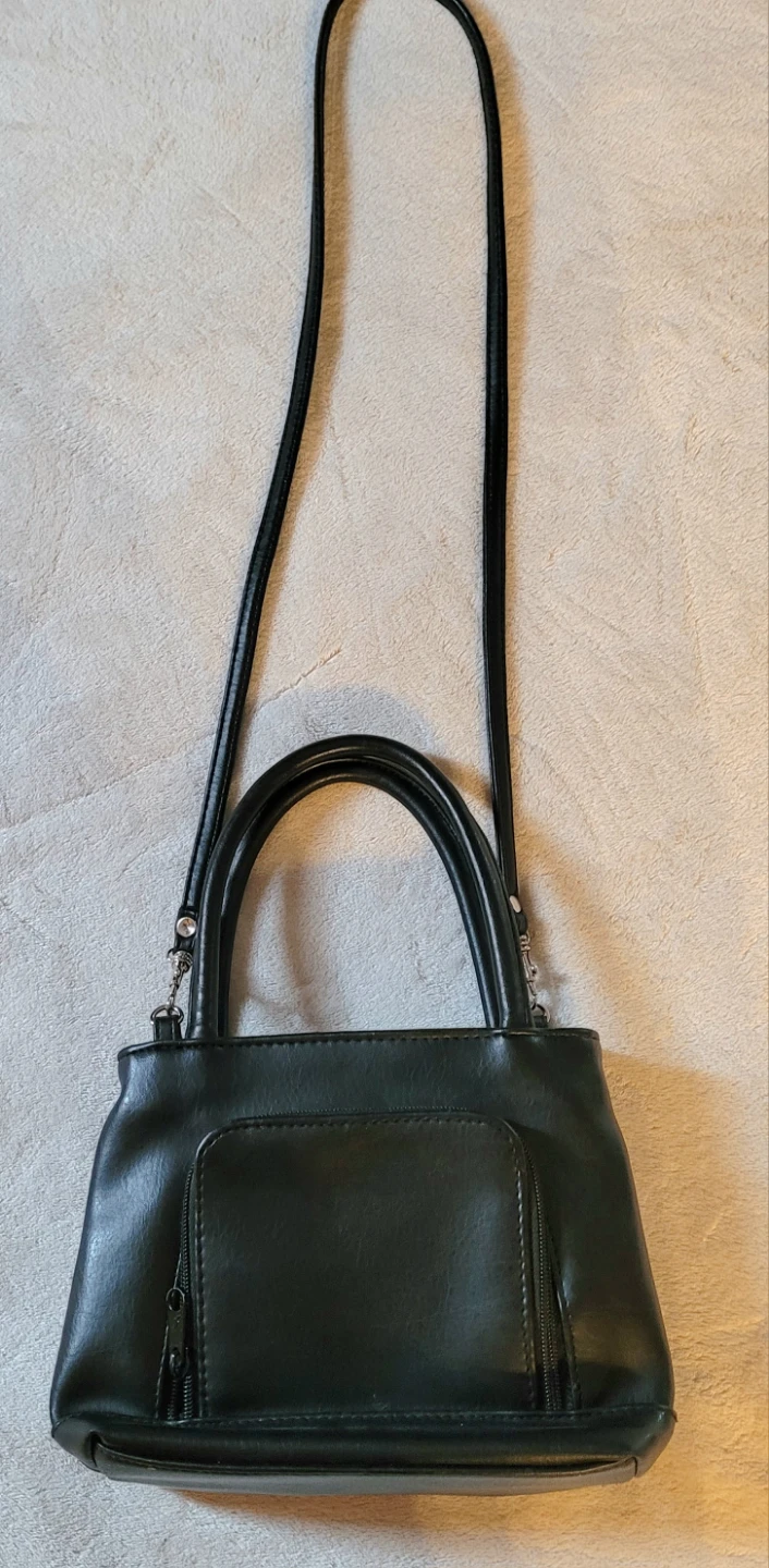 Black Faux Leather Handbag with Shoulder Strap - photo 2