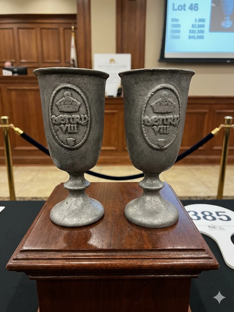 Vintage Heavy-Cast Pewter Goblets (Pair) – King Henry VIII