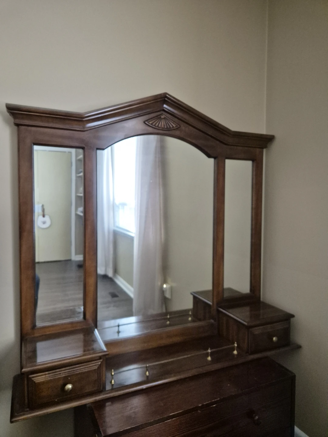 Wooden Vanity Mirror with Drawers