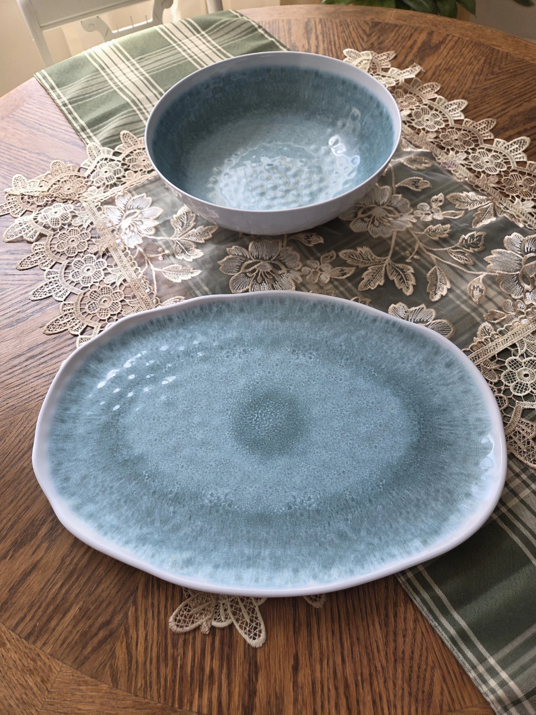 Teal Serving Bowl & Platter Set