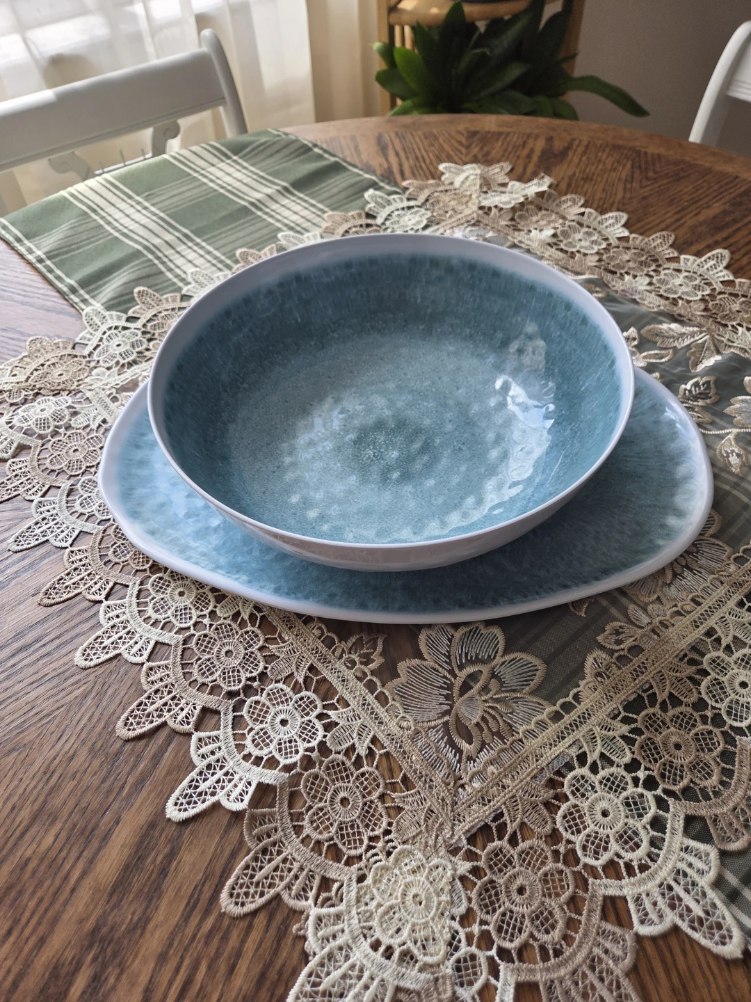 Teal Serving Bowl & Platter Set - photo 4