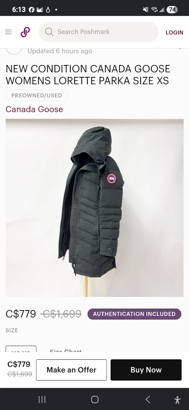 Canada Goose Black Parka Style 2090LA Size M