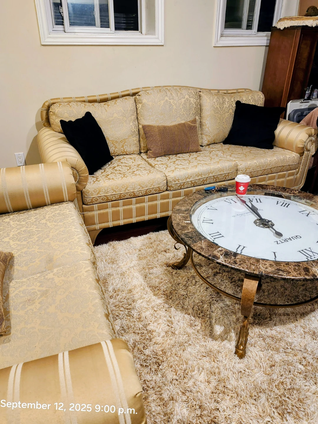 Gold Damask SOFA & LOVESEAT  PICK UP AJAX IMMEDIATELY