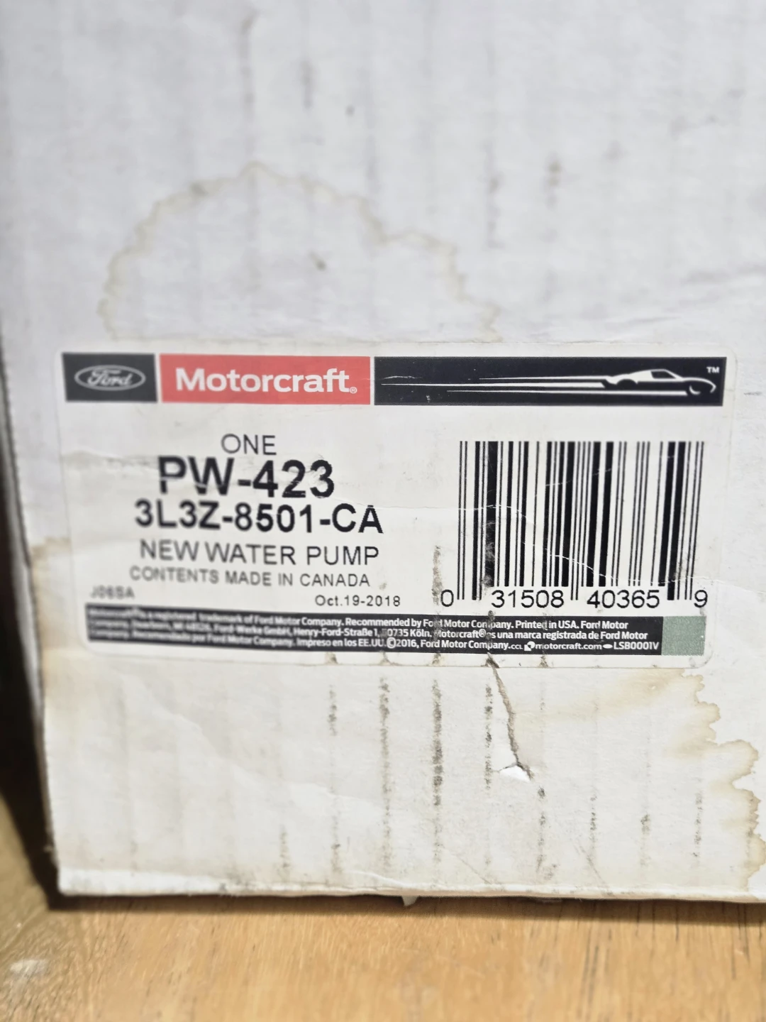 Motorcraft New Water Pump PW-423 3L3Z-8501-CA - photo 2