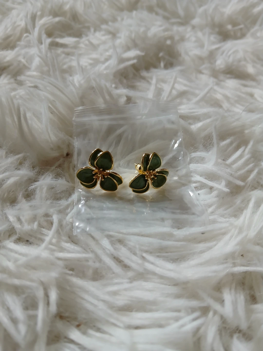 Gold-tone Green Leaf Stud Earrings