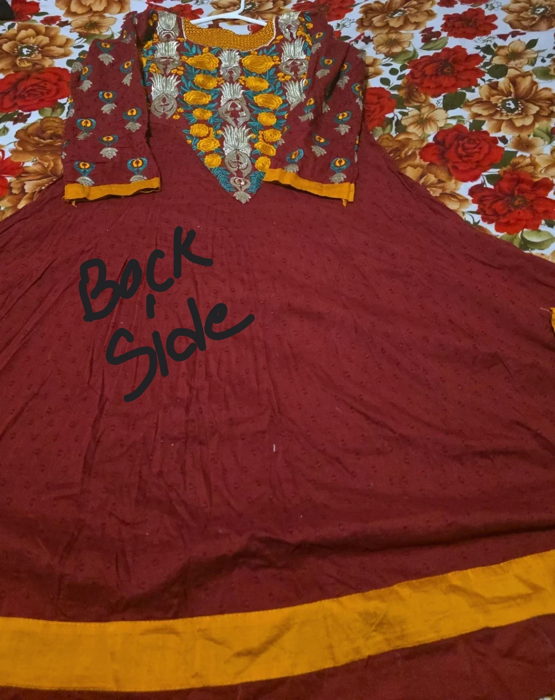 Maroon Embroidered anarkali Kurti.