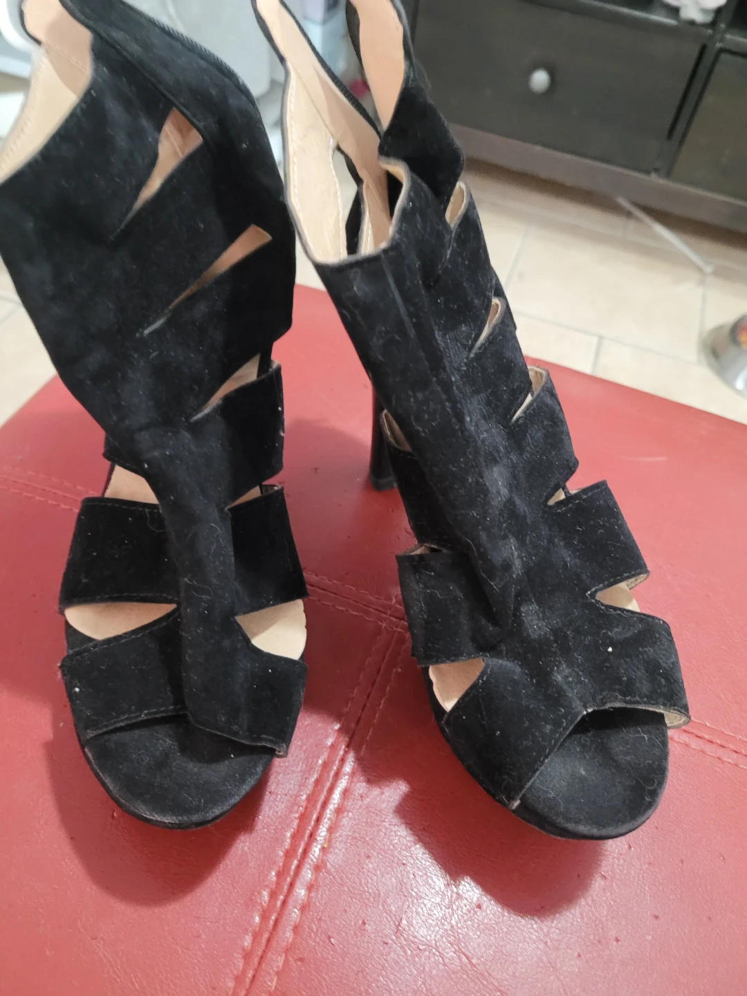 Black Suede Cutout Heels - Size 37