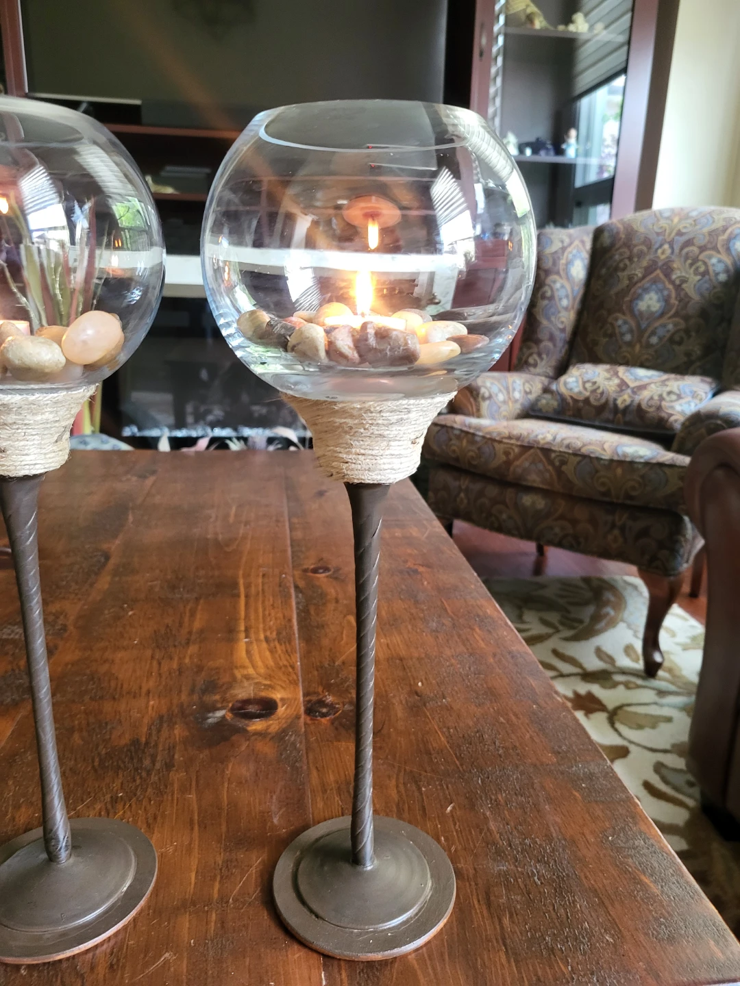 Set of 2 Glass Sphere Candle Holders with Metal Stands - photo 3