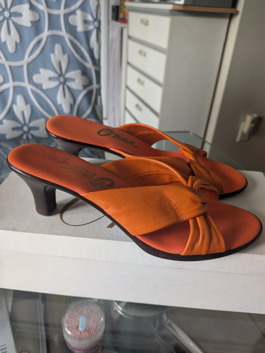 Onex Orange Leather Slip-on Heeled Sandals Size 37 - photo 4
