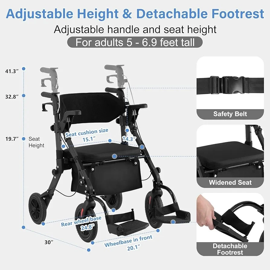 Black Mobility Walker with Seat and Detachable Footrest - photo 2