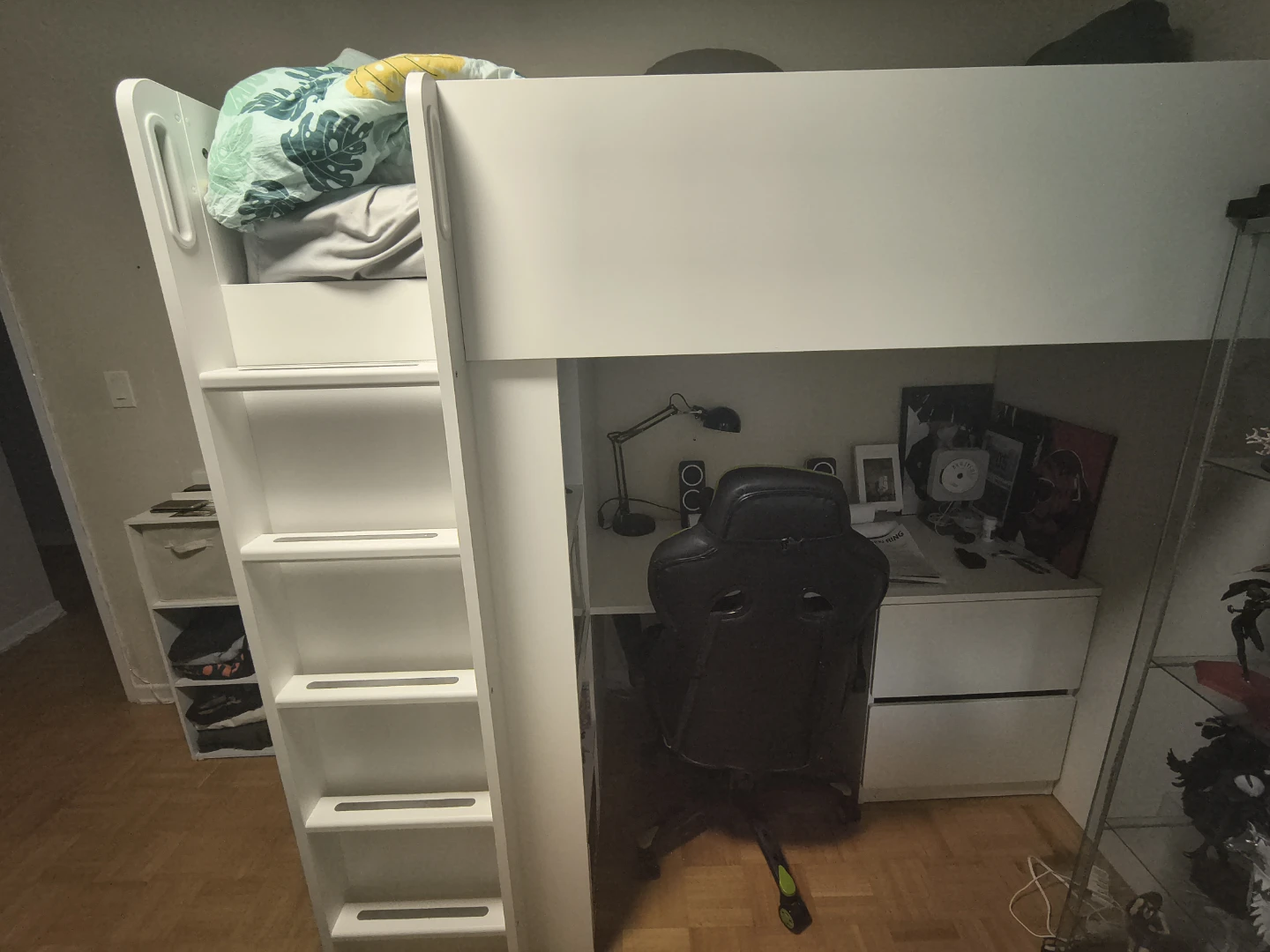 IKEA White Loft Bed with Desk and Storage