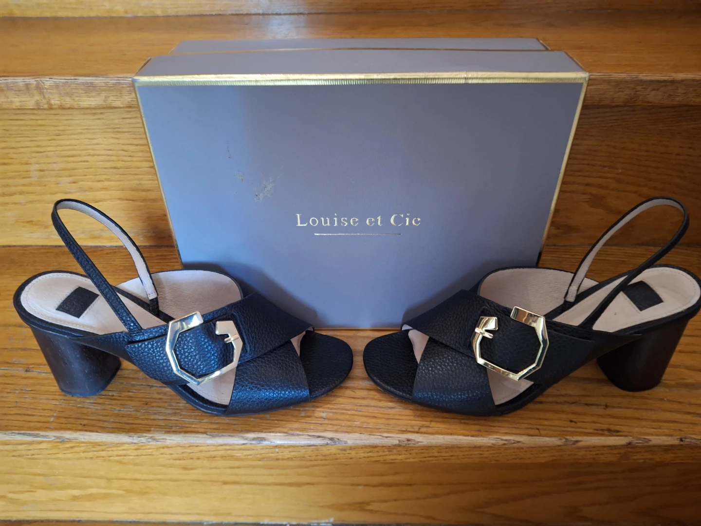 Louise et Cie Black Leather Slingback Block Heels