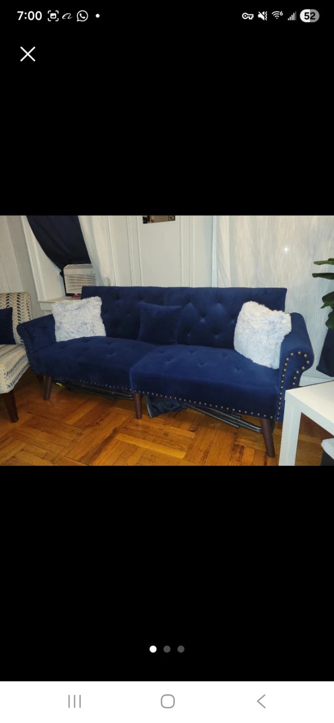 Blue Velvet Tufted Sofa Bed