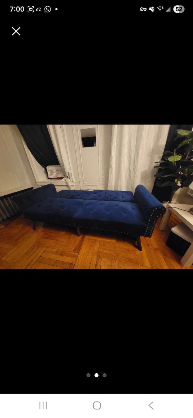 Blue Velvet Tufted Sofa Bed - photo 2