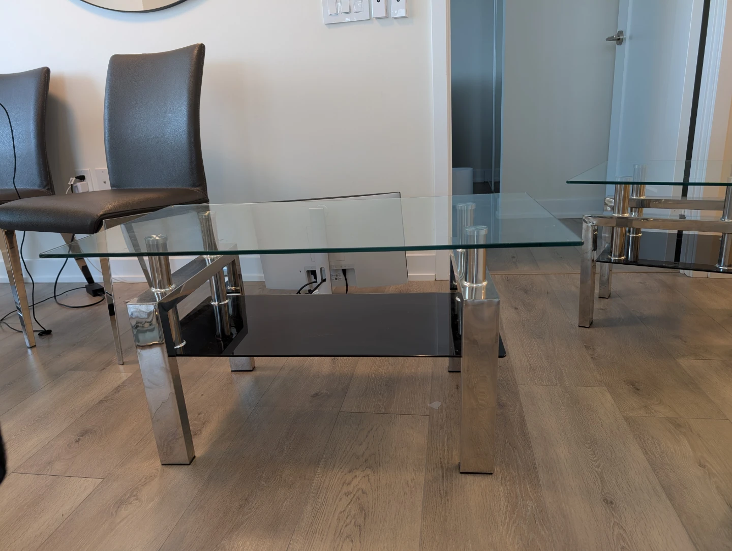 Glass and Chrome Coffee and end Table - photo 4