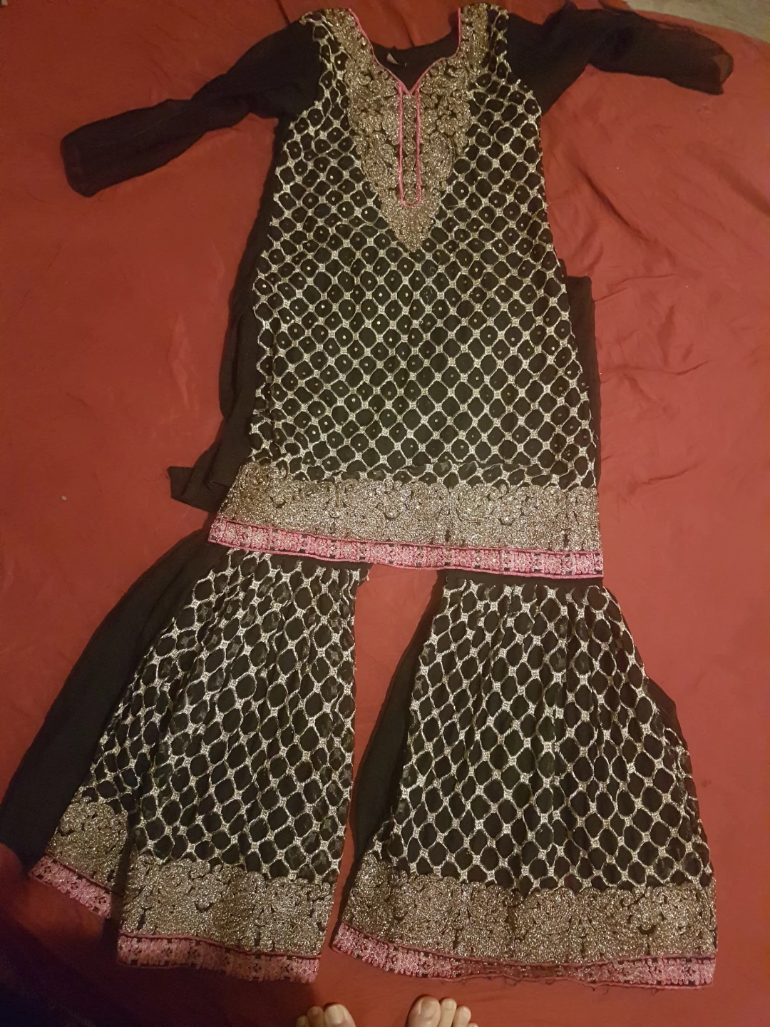 Pakistani Dress Set - Black & Gold