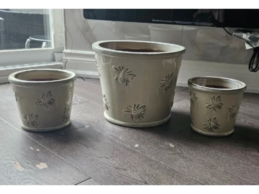 Set of 3 Bee Ceramic Planters
