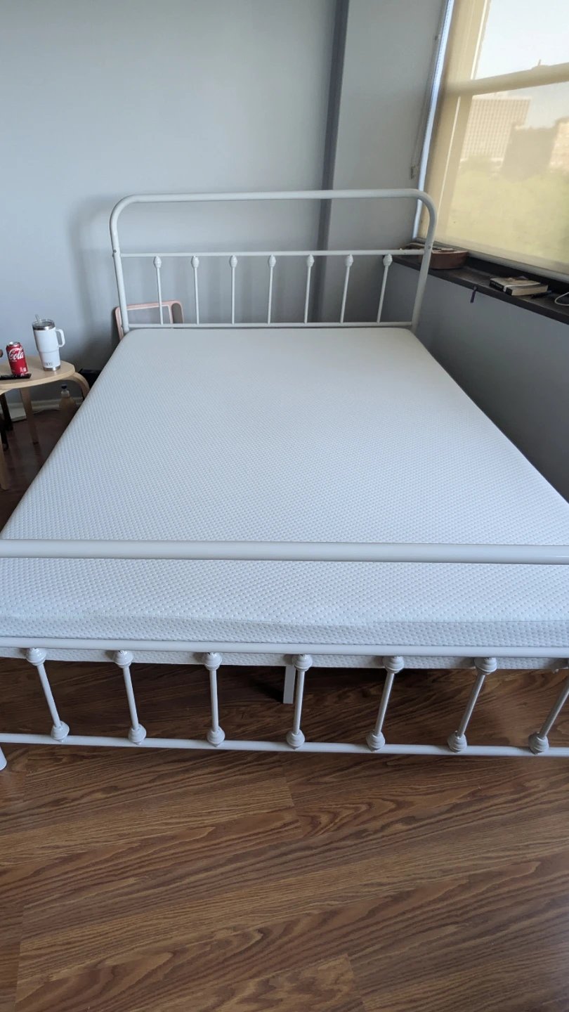 Queen size White Metal Bed Frame with Mattress - photo 2