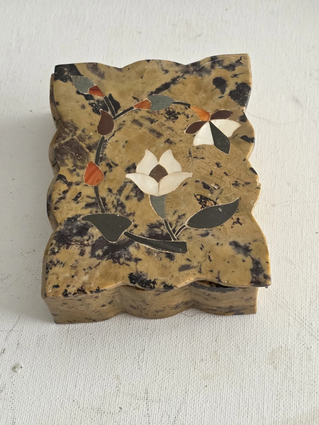 Stone Trinket box with precious stone inlays