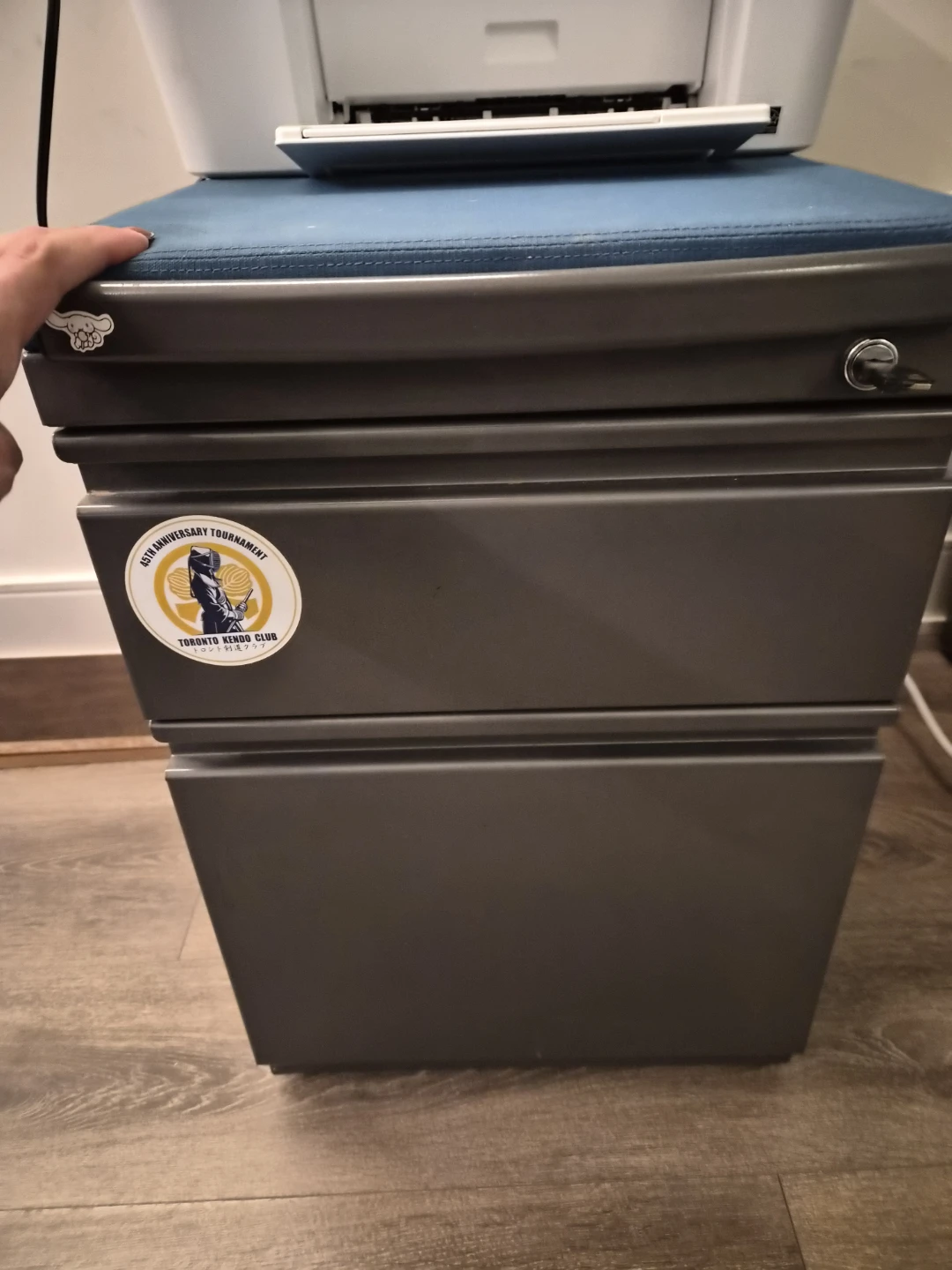 2 Drawer Metal Filing Cabinet with Blue Padded Top