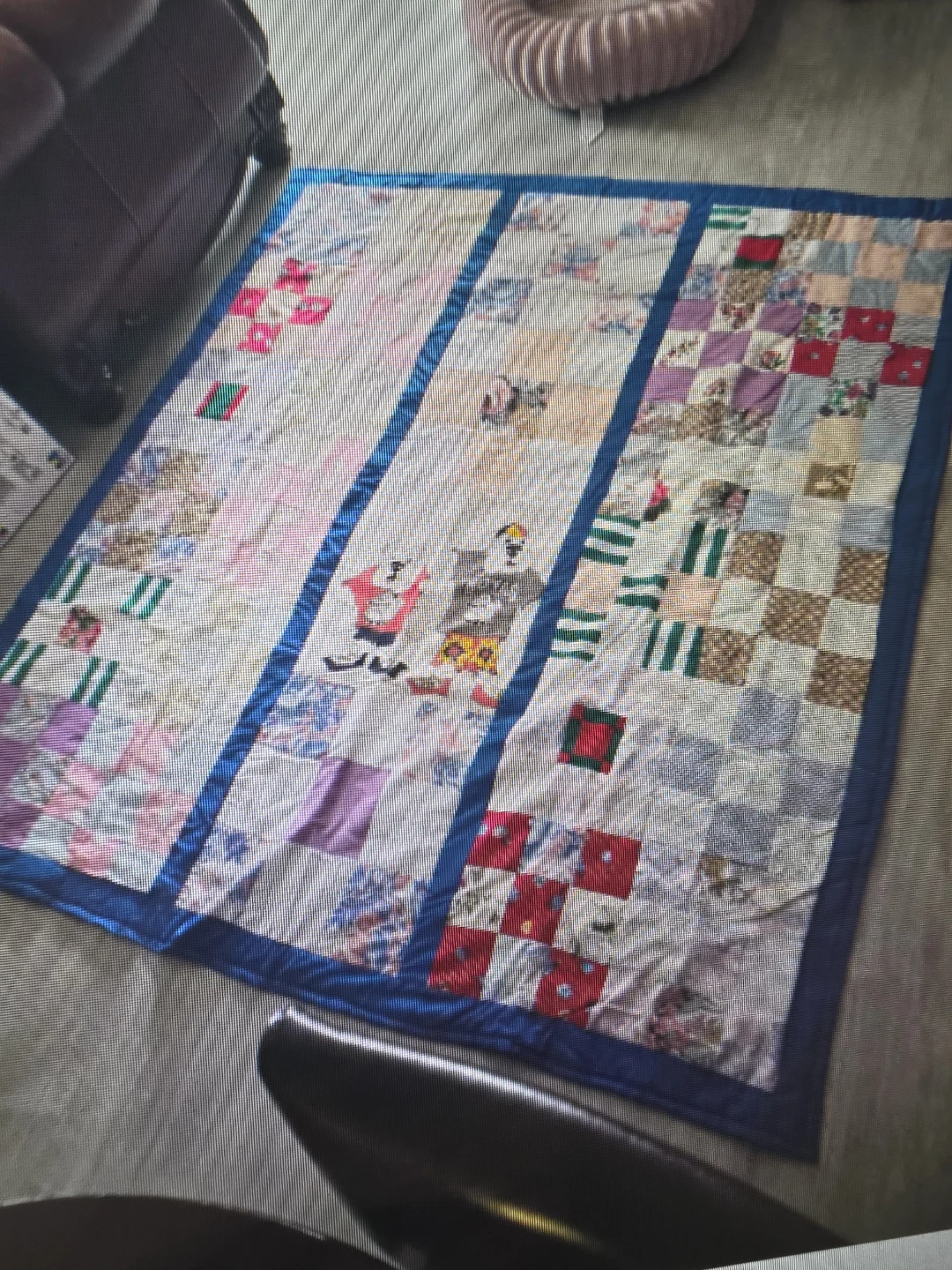 Handmade Quilt with Blue Trim