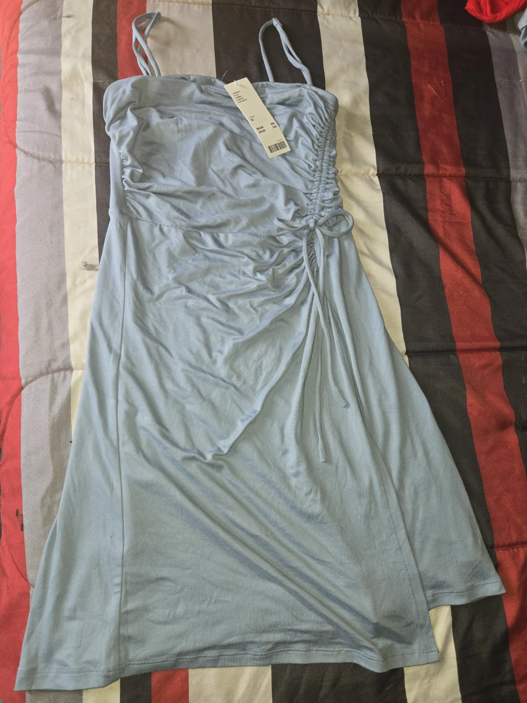 Blue Ruched Spaghetti Strap Dress
