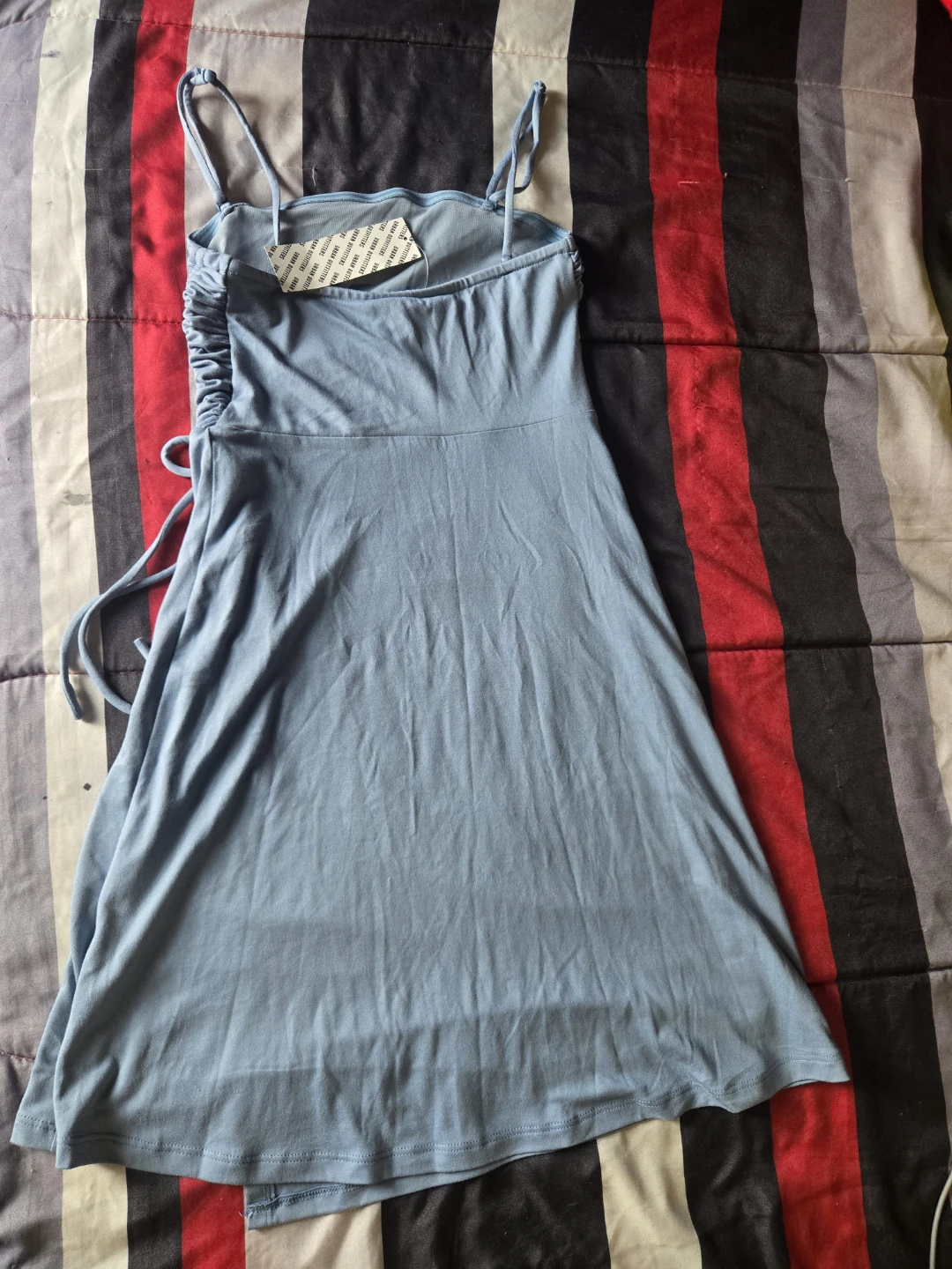 Blue Ruched Spaghetti Strap Dress - photo 4