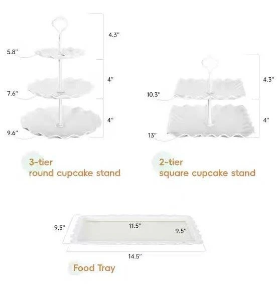 10 PCs 3-Tier Round & 2-Tier Square Cupcake Stands with Trays - photo 2