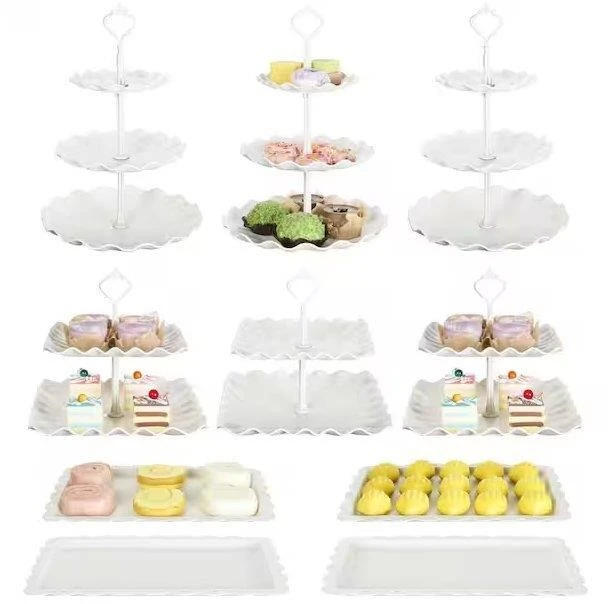 10 PCs 3-Tier Round & 2-Tier Square Cupcake Stands with Trays - photo 3