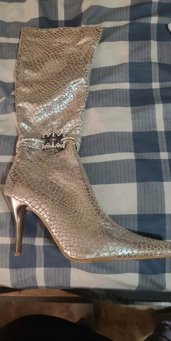 Silver Snake Print Stiletto Boots