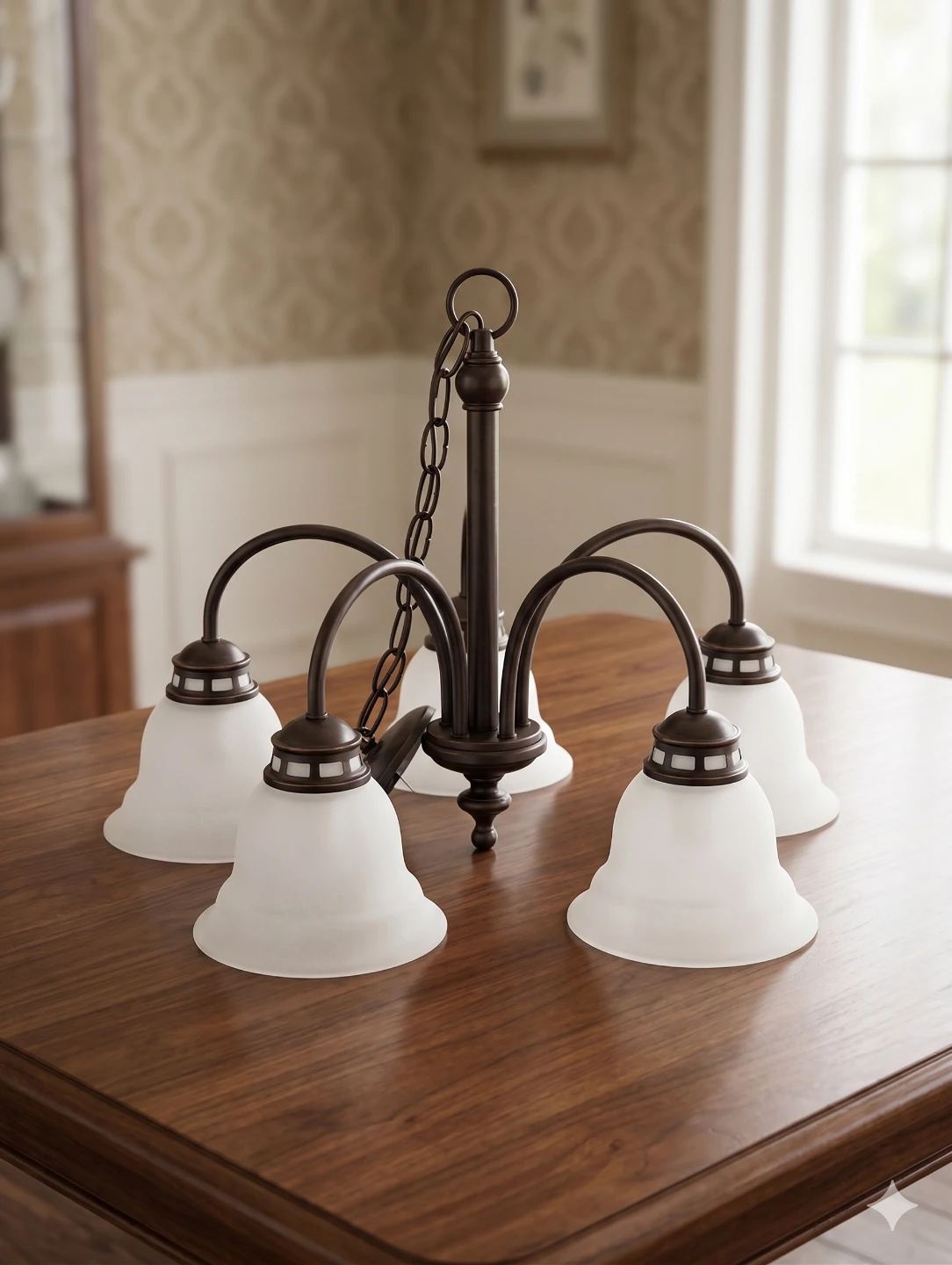 5-Light Chandelier with Frosted Bell Shades