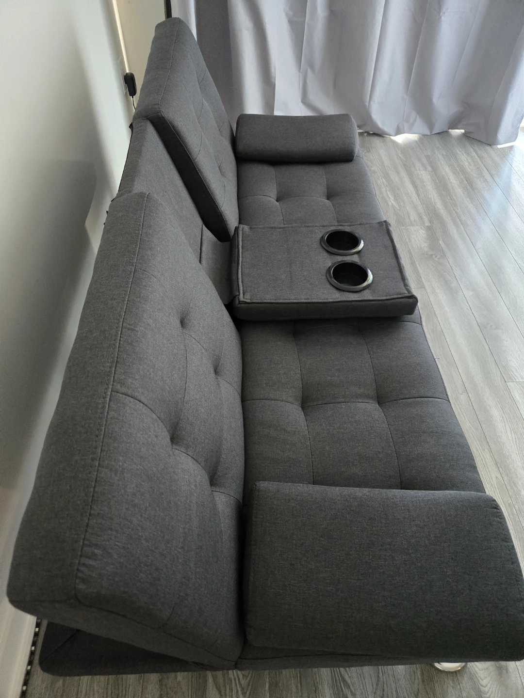 Grey Convertible Sofa Bed with Cup Holders - photo 2