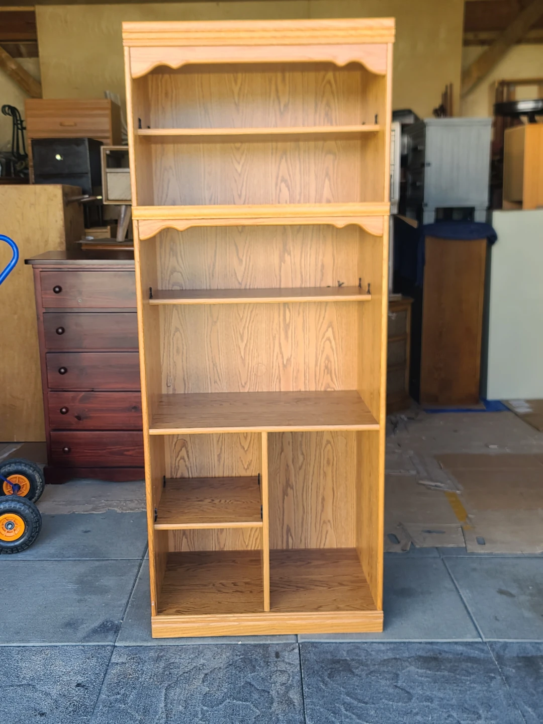 Oak Finish Tall Bookcase with Adjustable Shelves