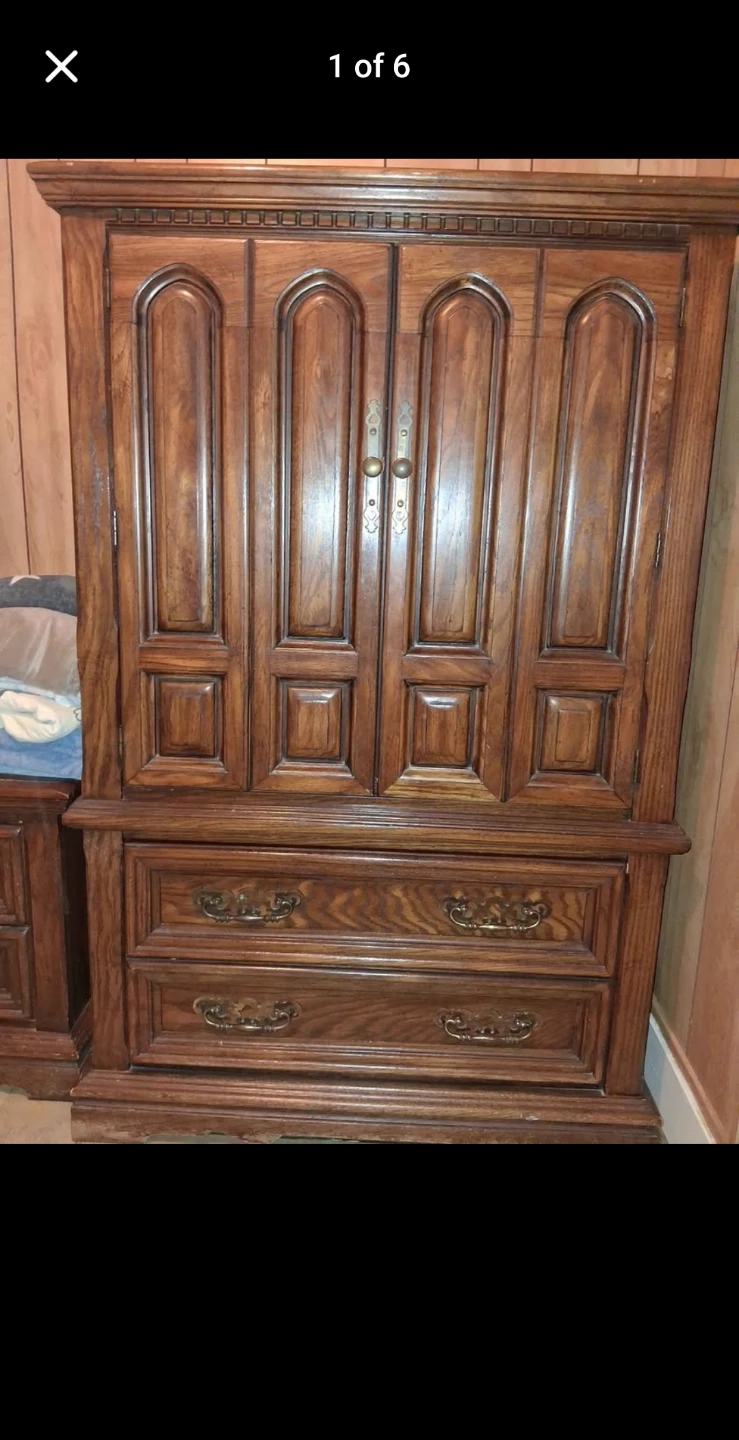 Vintage Wooden Armoire and Nightstand Set
