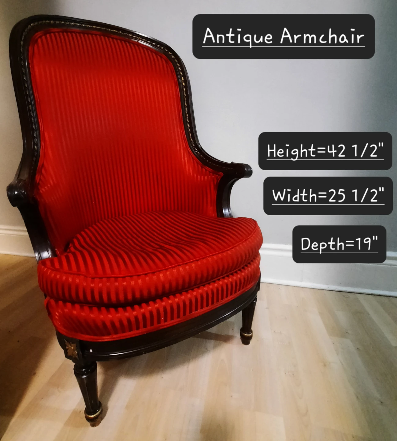 Antique Armchair - Red Striped Velvet