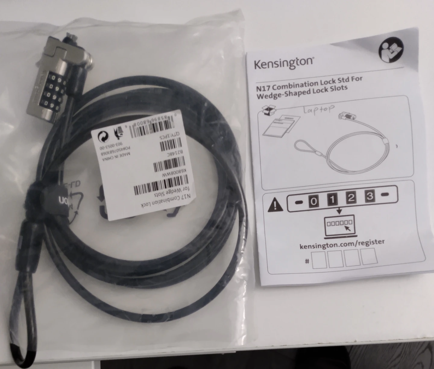 Kensington Security Combination Cable Lock for Laptop