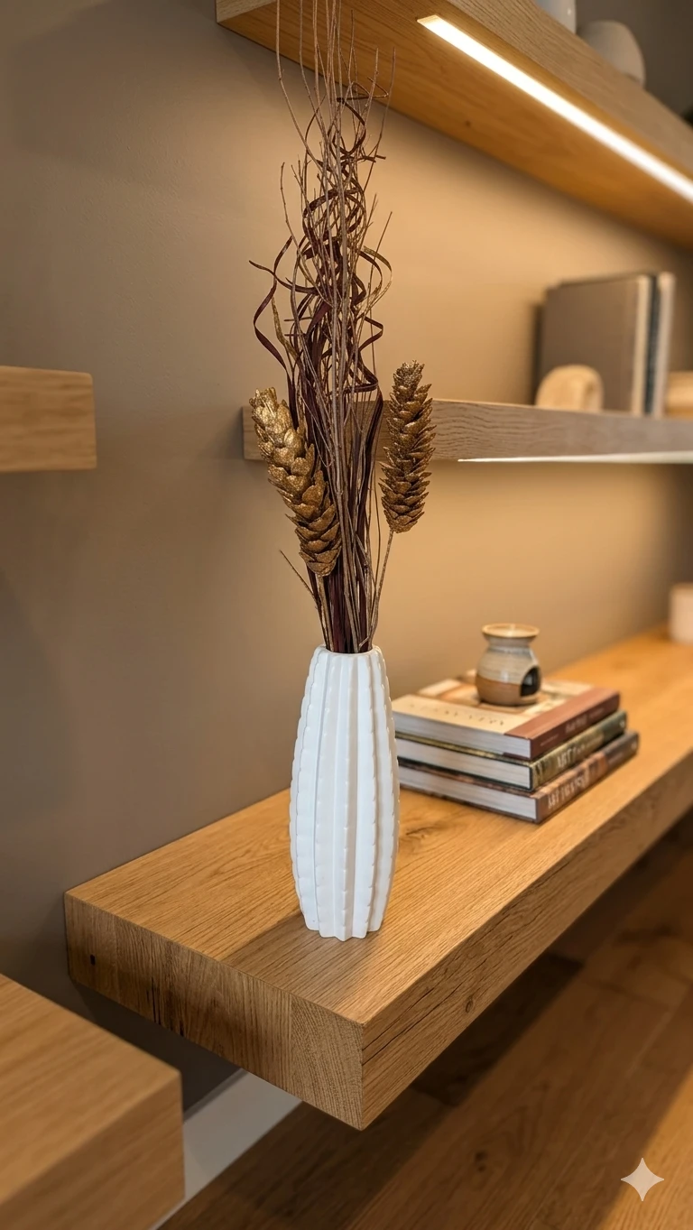 White Textured Vase with Dried Floral Arrangement