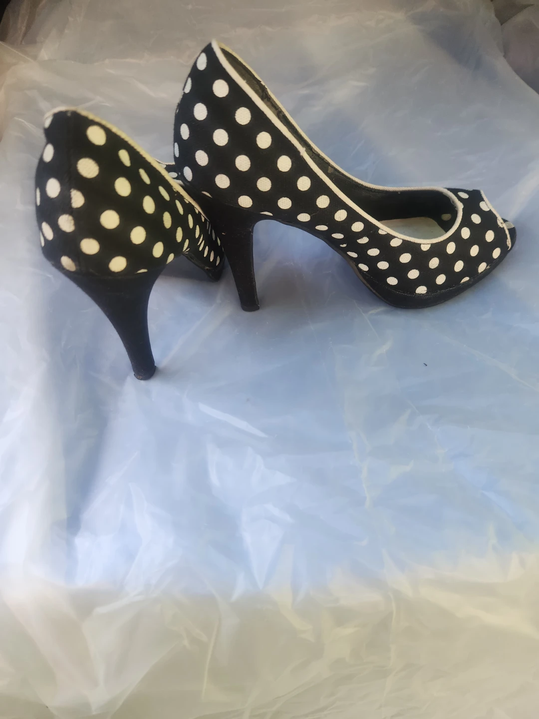 Black and White Polka Dot Peep Toe Heels