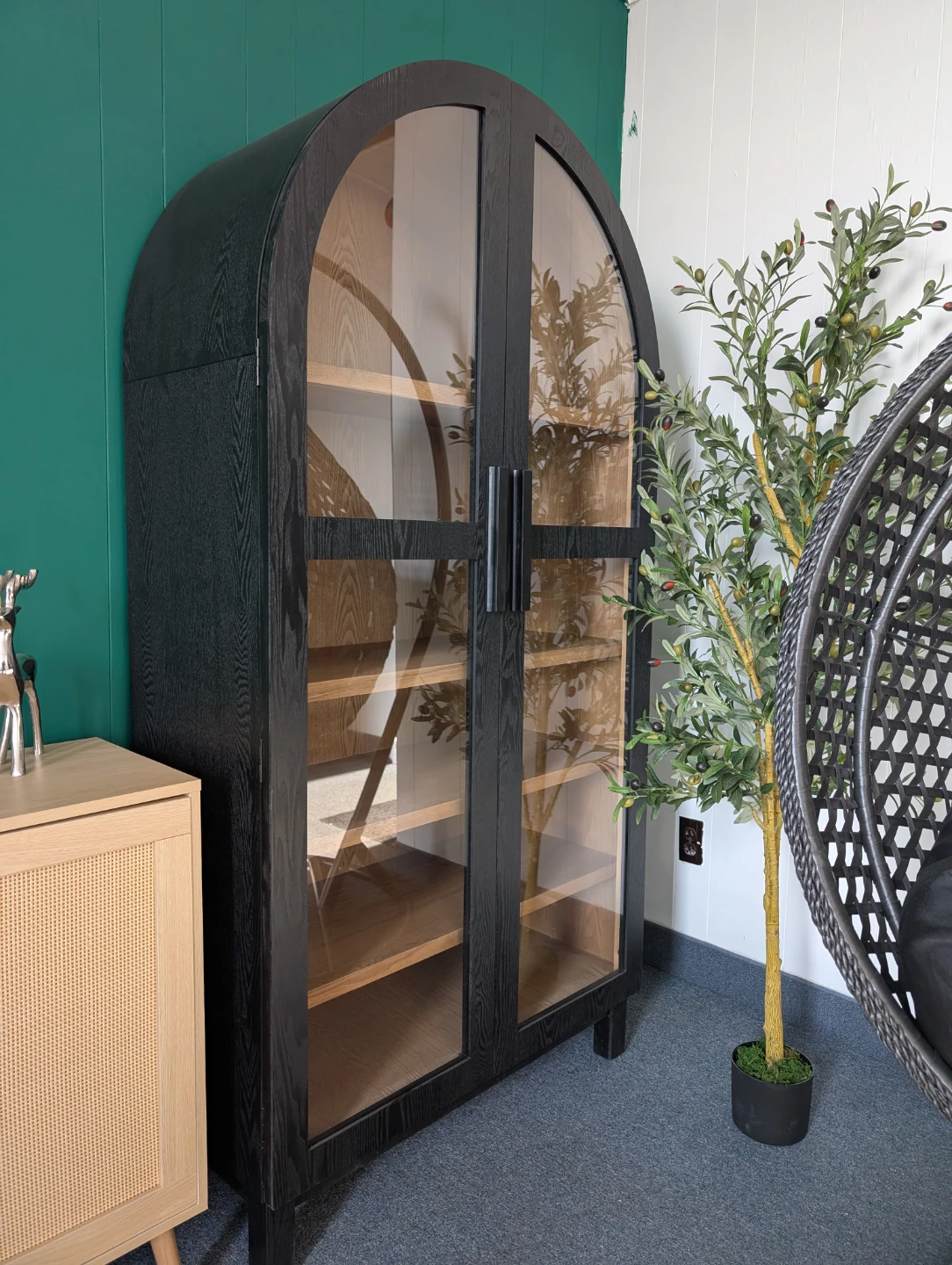 Black Arch Display Cabinet with Glass Doors