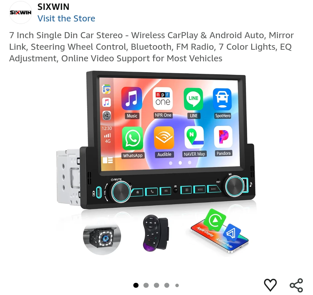 7 Inch Single Din Car Stereo - Wireless CarPlay & Android Auto