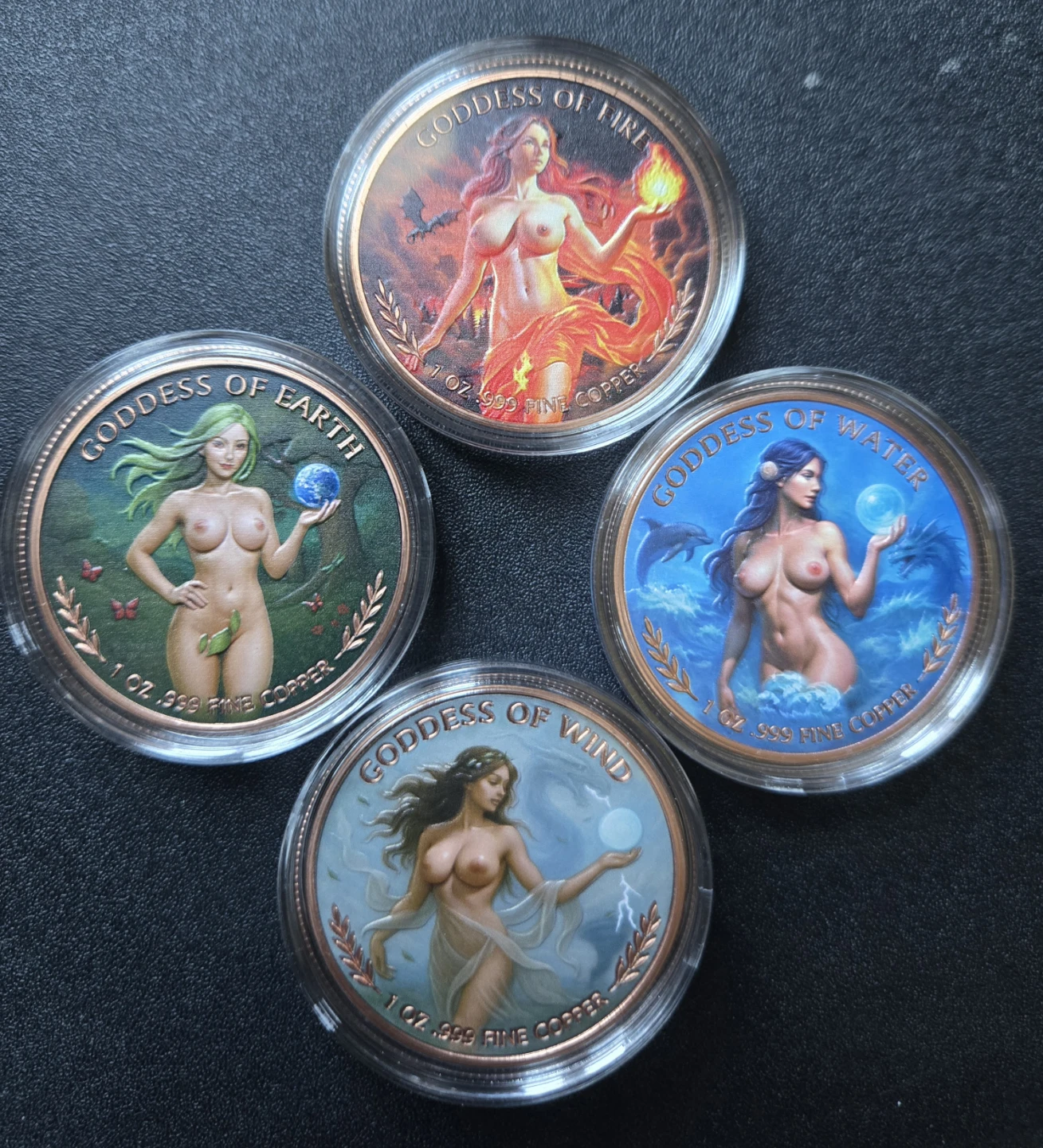 Set of 4 Goddess Themed 1 oz .999 Fine Copper Coins