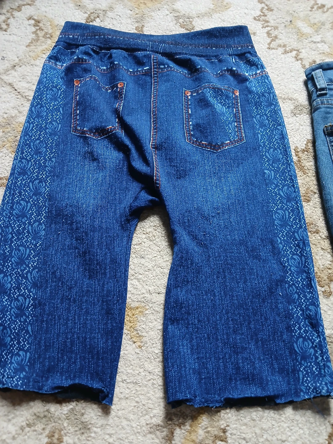 Women's Blue Denim Look Leggings with Lace Sides