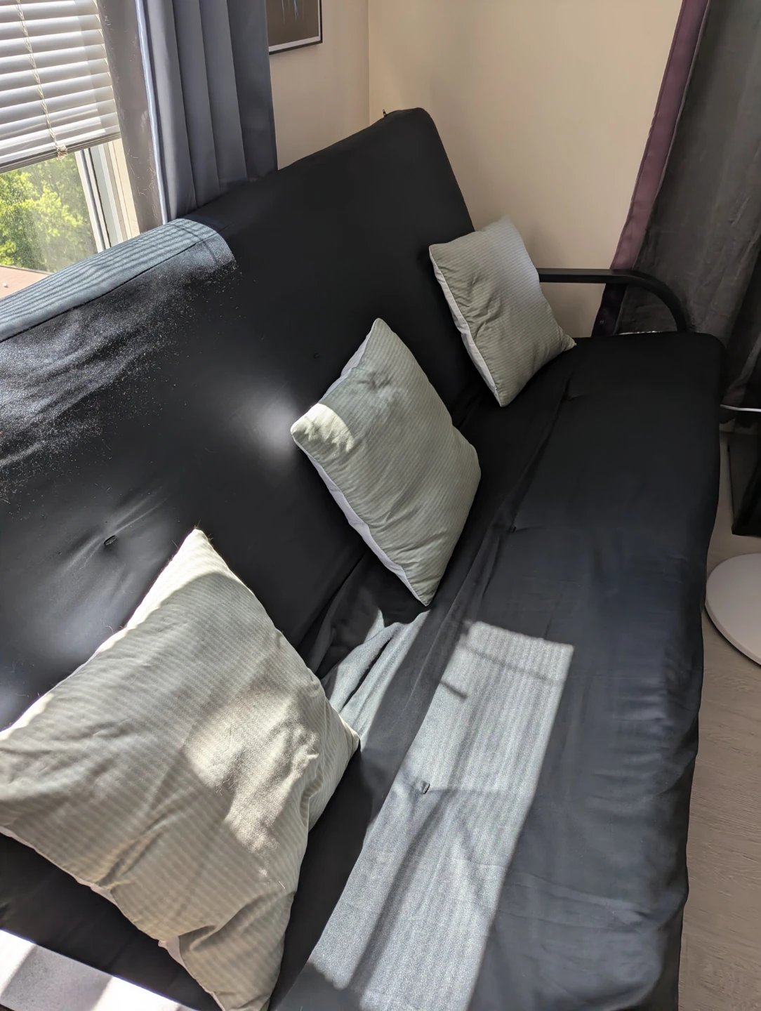 Black Futon Sofa Bed  w Pillows
