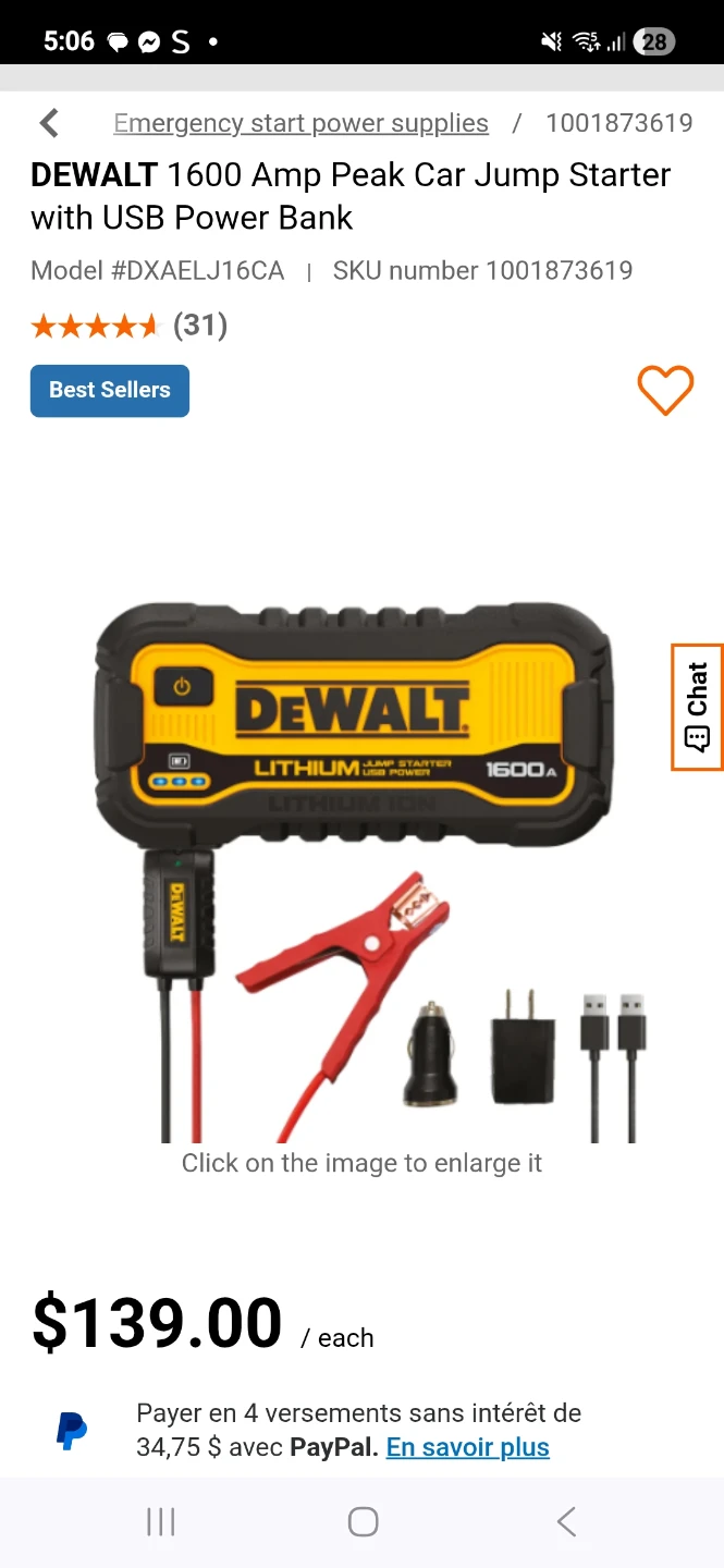 DEWALT 1600 Amp Peak Car Jump Starter with USB Power Bank