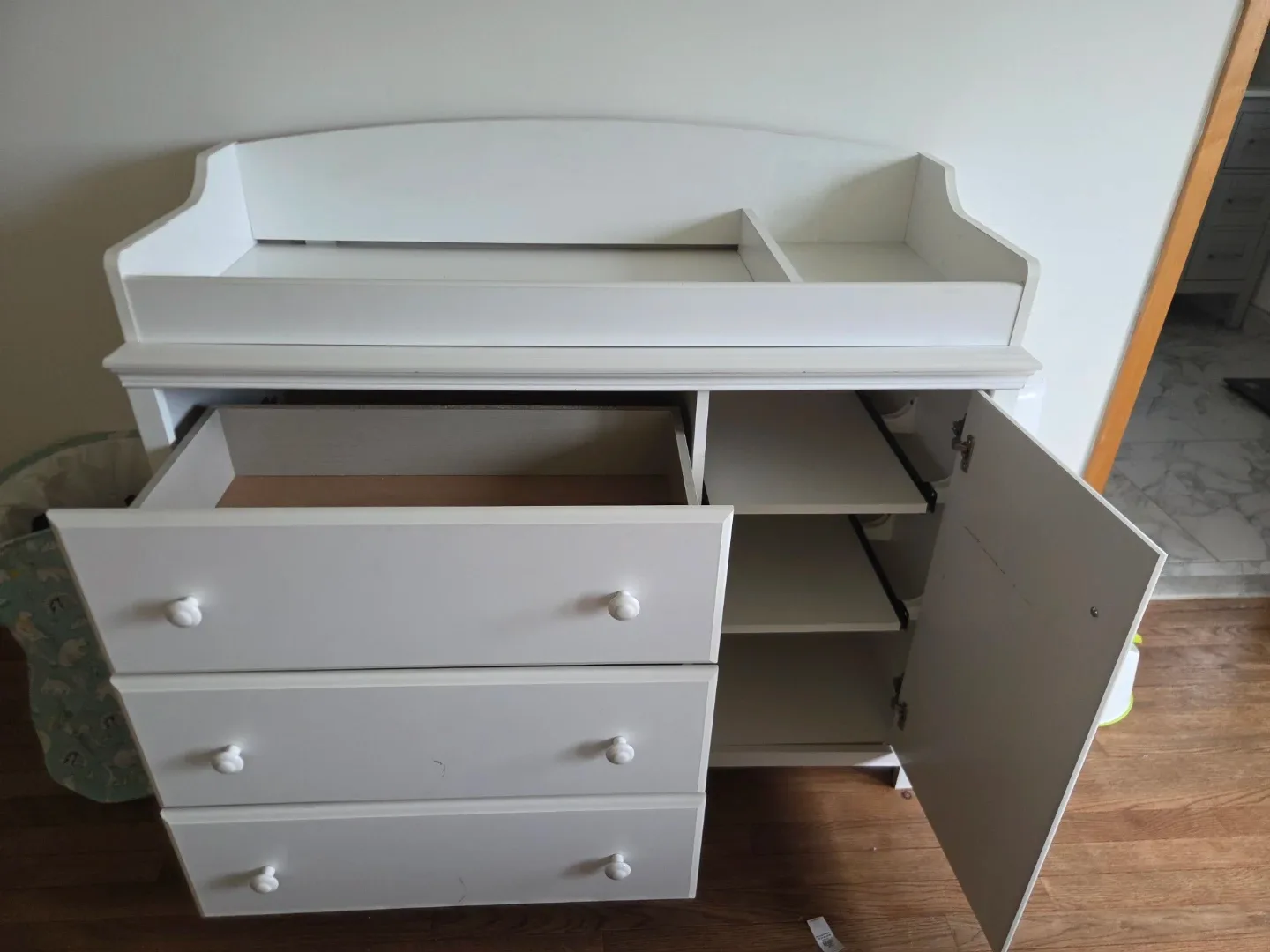 White Baby Changing Table Dresser with Storage - photo 5
