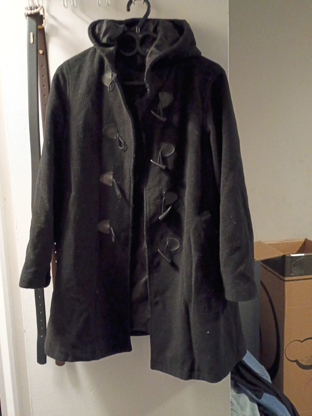 Black Toggle Coat with Hood