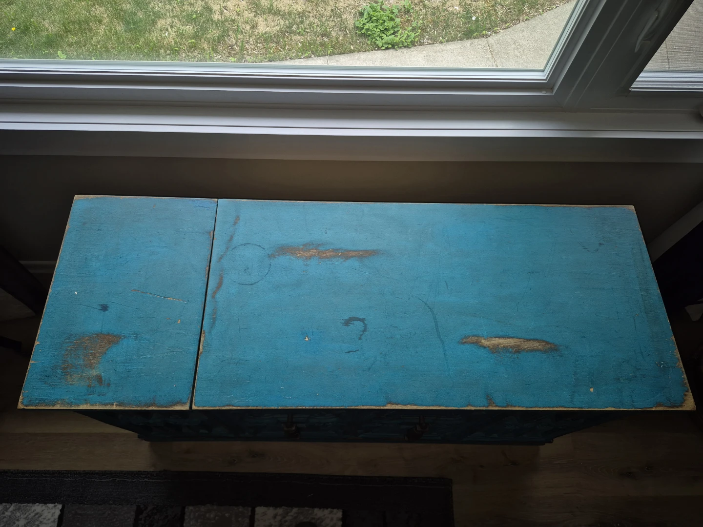 Vintage Teal Sideboard with Carved Doors - photo 2