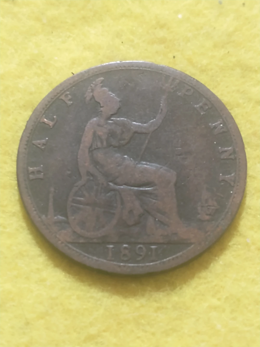 1891 England Victoria Half Penny Coin KM #754