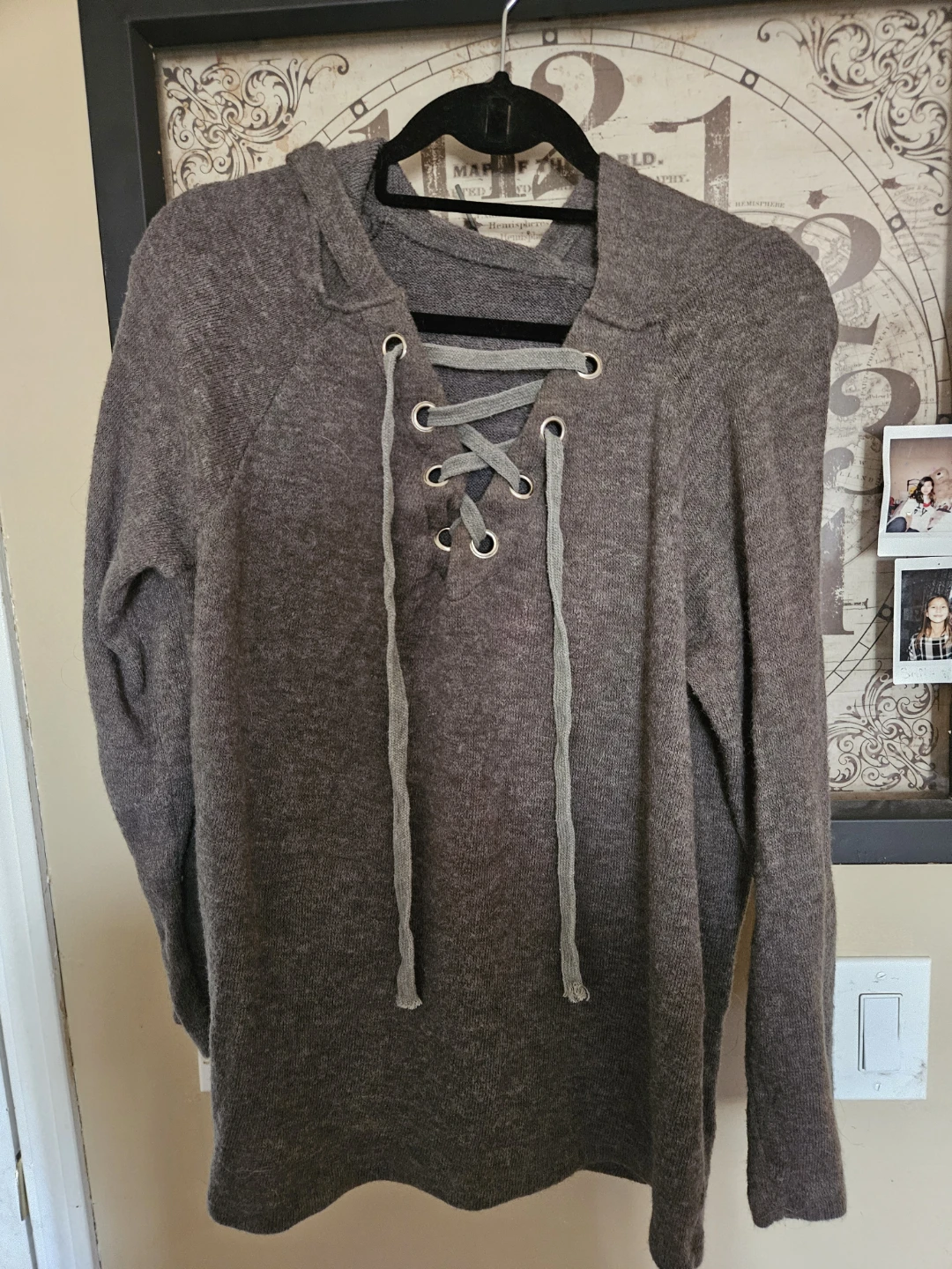 Grey Lace-Up Hoodie