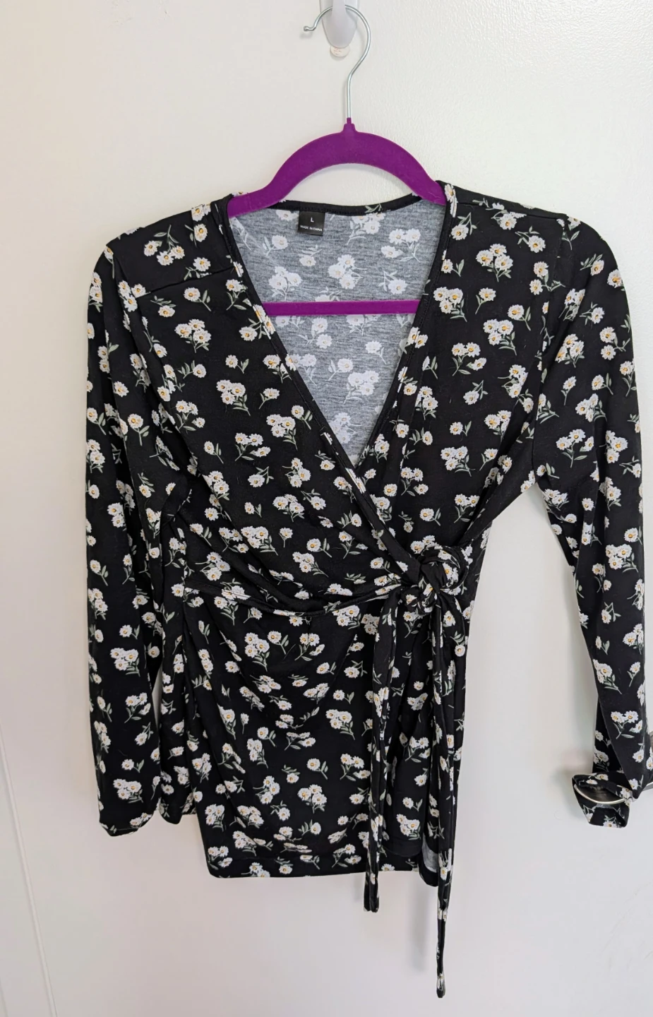 Maternity Black Floral Wrap Top - Women's Size Large